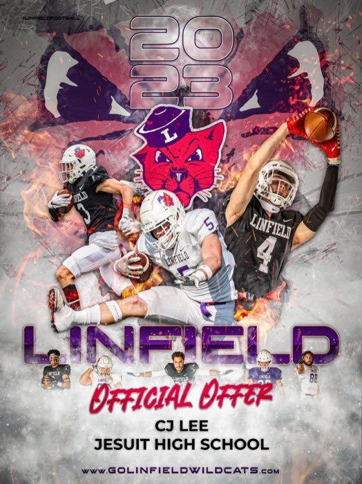 CJ Lee (@cj_lee10) on Twitter photo After a great conversation with <a href="/coachbelliott/">Brett Elliott</a>. I am blessed to have received my first offer from Linfield University. #gocats <a href="/CoachFendall/">Neil Fendall - Father, Husband, Coach</a> <a href="/Jesuitsacfball/">Jesuit Marauder Football</a> <a href="/PrepRedzoneCA/">Prep Redzone California</a> <a href="/thompsonsctg/">BT THOMPSON</a> <a href="/BrandonHuffman/">Brandon Huffman</a> After a great conversation with <a href="/coachbelliott/">Brett Elliott</a>. I am blessed to have received my first offer from Linfield University. #gocats <a href="/CoachFendall/">Neil Fendall - Father, Husband, Coach</a> <a href="/Jesuitsacfball/">Jesuit Marauder Football</a> <a href="/PrepRedzoneCA/">Prep Redzone California</a> <a href="/thompsonsctg/">BT THOMPSON</a> <a href="/BrandonHuffman/">Brandon Huffman</a>