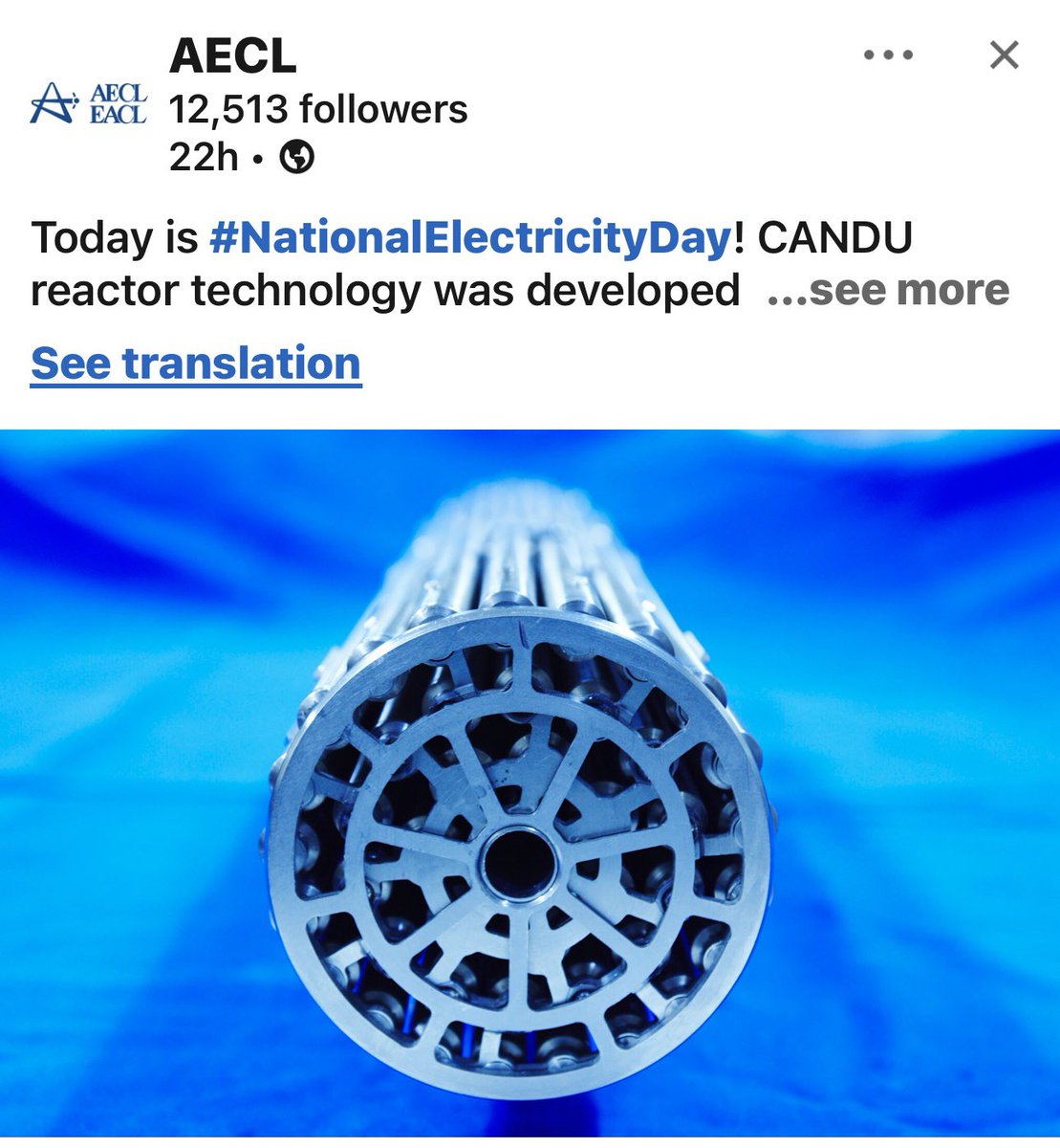 I was reminded of #NationalElectricityDay by my old company on LinkedIn. 

The image gave me a flashback of when I had this (empty) 32-element Zirconium fuel bundle on my desk for years.  

Reminder, reliable baseload electricity generation does not include wind or solar. 😉