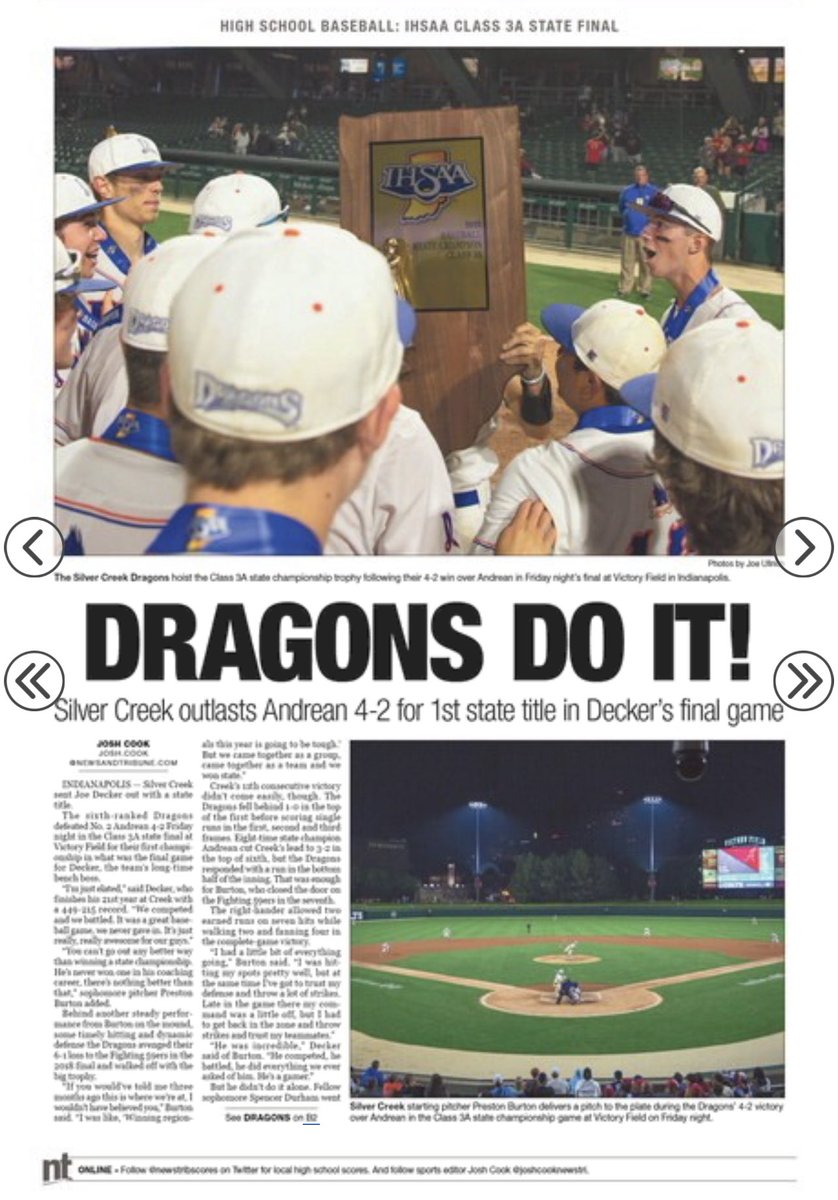 An alumni and former baseball player of Silver Creek took the Dragons to state and won.   In his last game at that.   #amazing.     Great job @deck1212