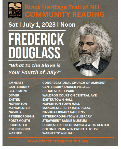 In cooperation with <a href="/NHBlackHeritage/">NHBlackHeritageTrail</a>, Nashua will join many other locations statewide for an annual reading of Frederick Douglass' monumental "What to the Slave is Your Fourth of July?" address in the gardens outside <a href="/nashualibrary/">NashuaPublicLibrary</a> on July 1 at 12 noon. 

#blackhistory #nashuanh