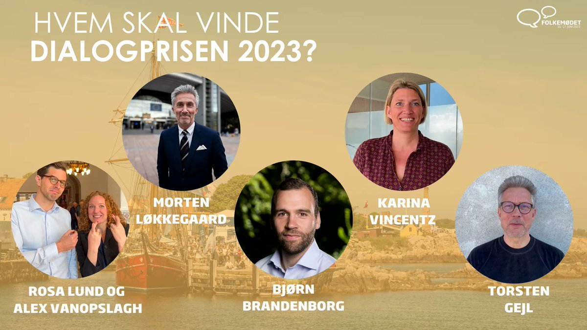 Om 15 minutter uddeles Dialogprisen 2023 på Folkemødets Hovedscene🌟 Kom og mød de fem nominerede og se hvem, der vinder👀 #fmdk