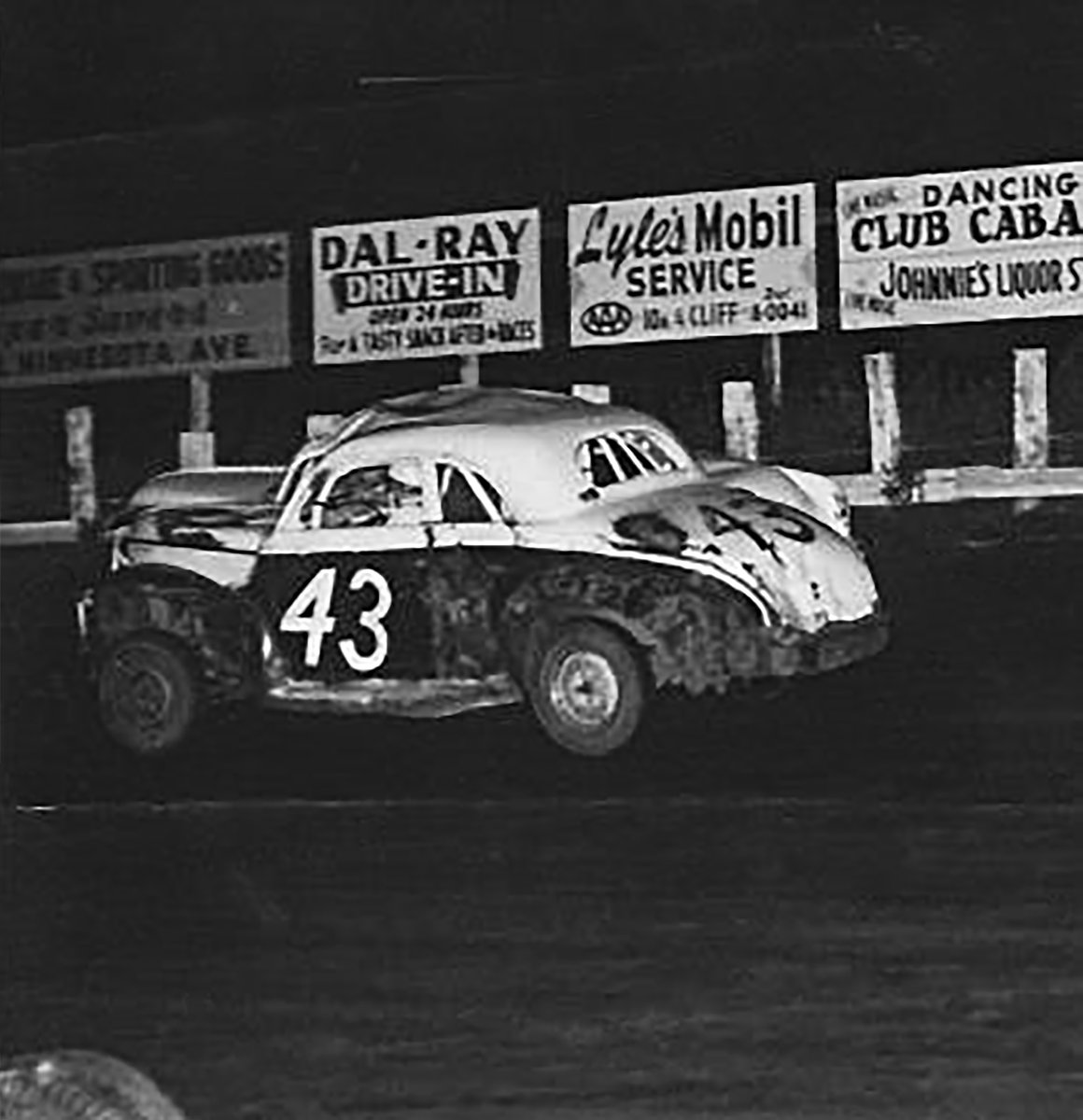 1959 - Huset's Speedway - John Martens #43 (from the Tom Savage collection)
Tom Savage, "The #43 is Johnny Martens and his modified stock car is a 1940 Mercury coupe at Huset's Speedway in the early 1960's."