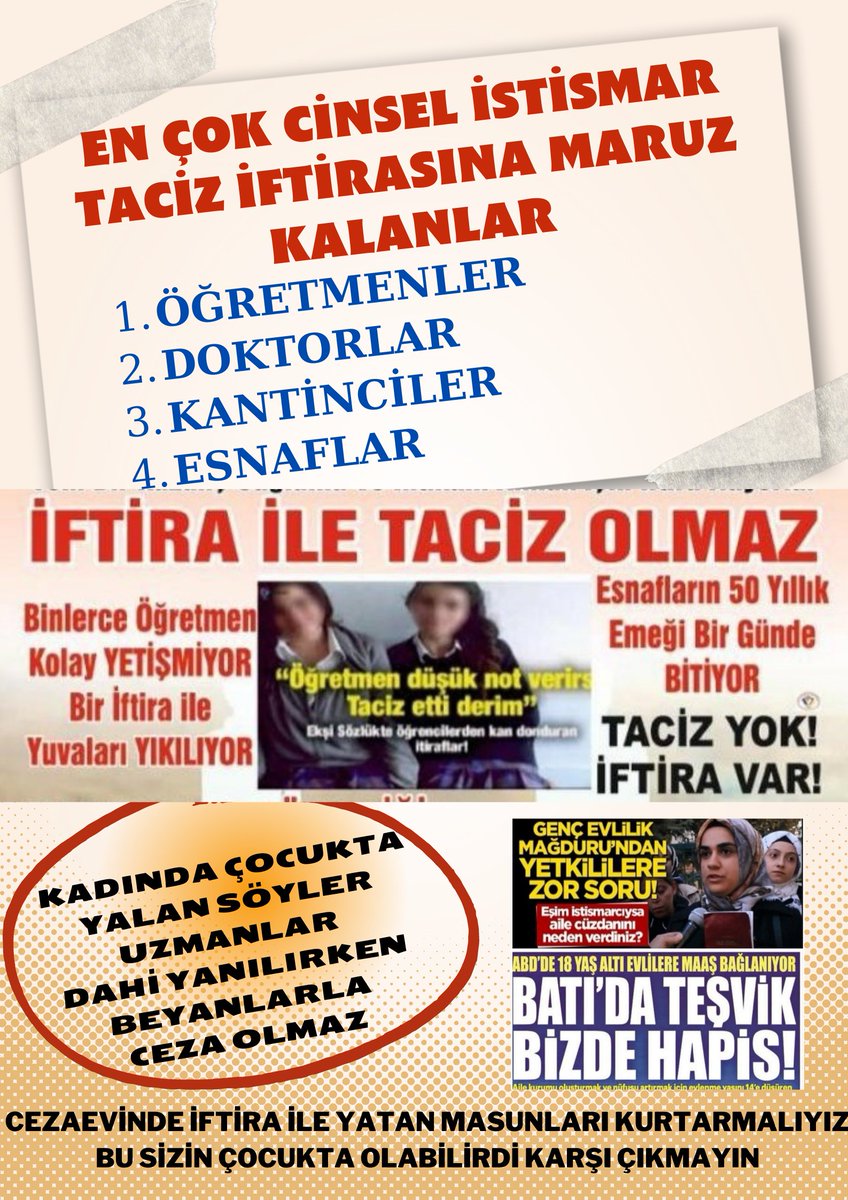 @ErcanSeki 1️⃣CİNSEL İSTİSMAR MADDESİNDE #İFTİRAYA UĞRAYANLAR SADECE BEYANLA HAKSIZ CEZALAR VAR, ERKEN EVLİLER var
2️⃣GENÇLERE UYUŞTURUCU BARONU GİBİ CEZALAR
3️⃣KENDİNİ KORURKEN CANA ZARAR VEREN OLDU
AFMüjdesi Bekliyoruz