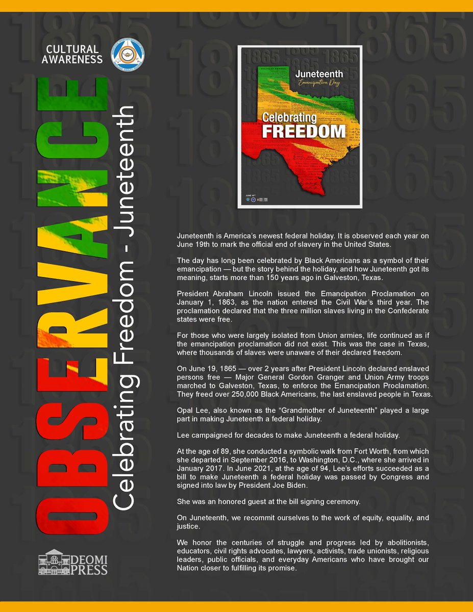 June 19, known as #Juneteenth, is the newest federal holiday in the U.S. On this day in 1865, Gen. Gordon Granger issued General Order #3:
"The people of Texas are informed that in accordance with a Proclamation from the Executive of the United States, all slaves are free."