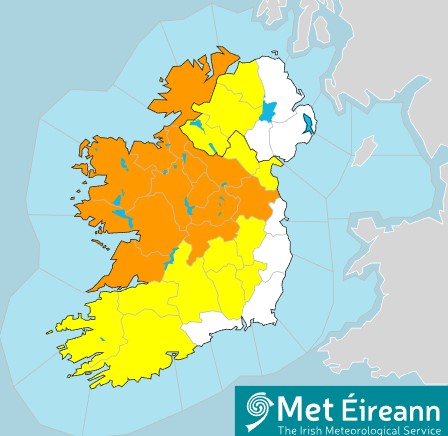 MetEireann's tweet photo. Orange #Thunderstorm Warning Updated ⚠️ ⛈️

View all warnings here 👇
https://t.co/Xg3aMJlyuS https://t.co/B8R3k4MxhL