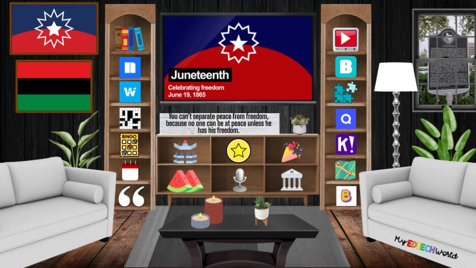 MACUL's tweet photo. Happy #Juneteenth!
What is Juneteenth &amp; why is it important to EVERYONE, how can you celebrate this day, and how can you support black-owned businesses and organizations?  Find the answers and learn much more in this #VirtualRoom https://t.co/NHILXNrJ7H #bitmojiclassroom #miched https://t.co/IhJXJU8u07