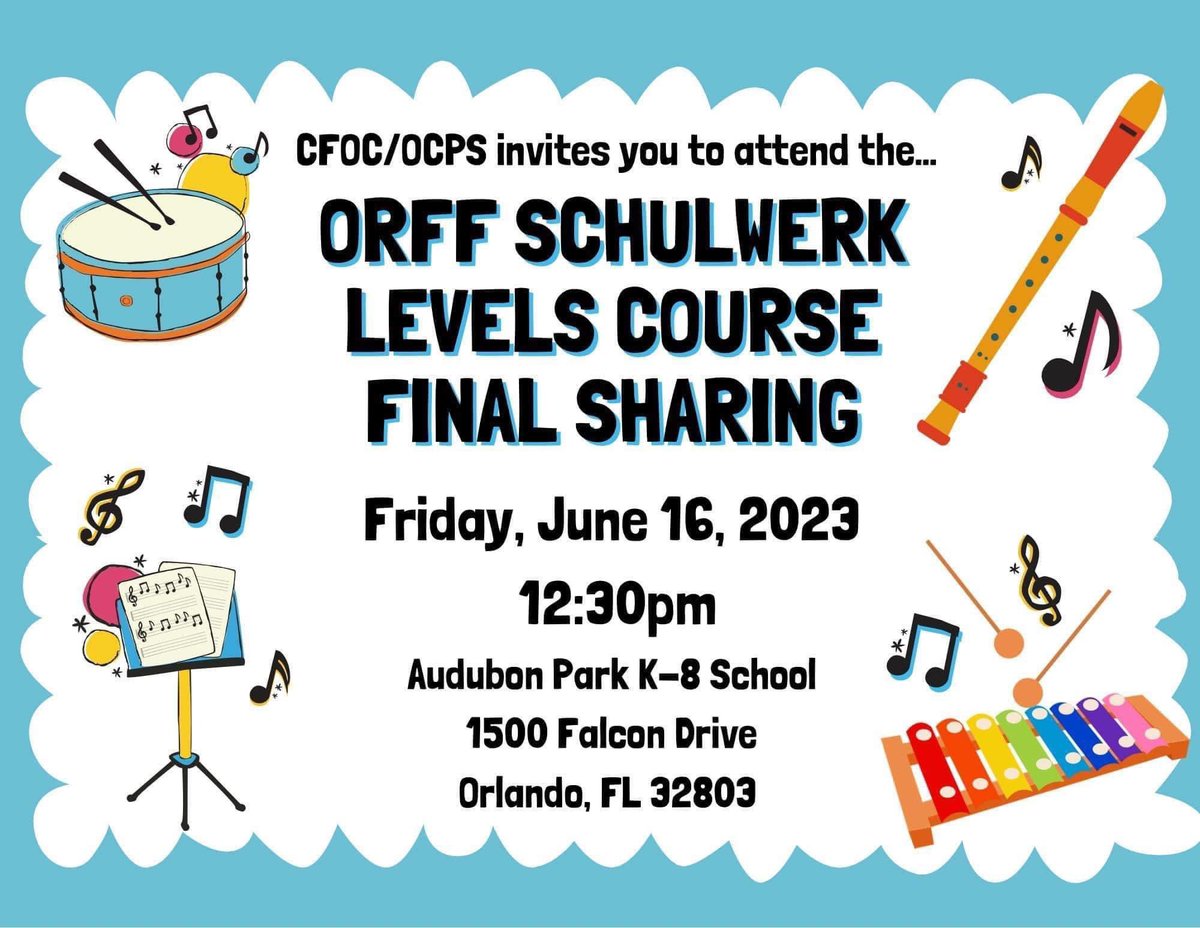 Mrs. Lang, our amazing Music Teacher, completed the two-week, intensive Orff Schulwerk Level II training along with several of her music colleagues from across OCPS. Congratulations, Mrs. Lang, and thank you for being a life-long learner! #ocpsarts #lifelonglearning