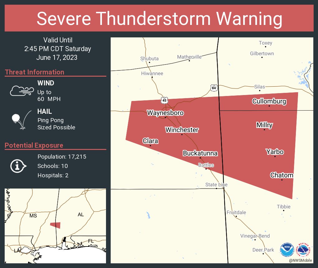 NWS Severe Tstorm on Twitter "Severe Thunderstorm Warning including Waynesboro MS, Chatom AL