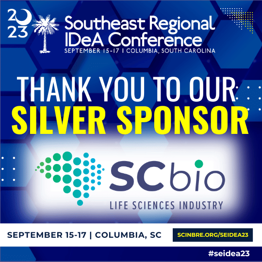 <a href="/seidea23/">seidea23</a> gives a shout out to our first Silver Sponsor – <a href="/SCBiotech/">SCBIO</a>! Thanks for helping make the Southeast Regional IDeA Conference this Sept 15-17 a success. Learn more (event &amp; sponsorship packages): bit.ly/seidea23

<a href="/SCINBRE/">SC INBRE is also at 🟦☁️</a> <a href="/NIH/">NIH</a> @NIGMS <a href="/epscoridea/">EIF</a> <a href="/NAIPInetwork/">NAIPI</a>