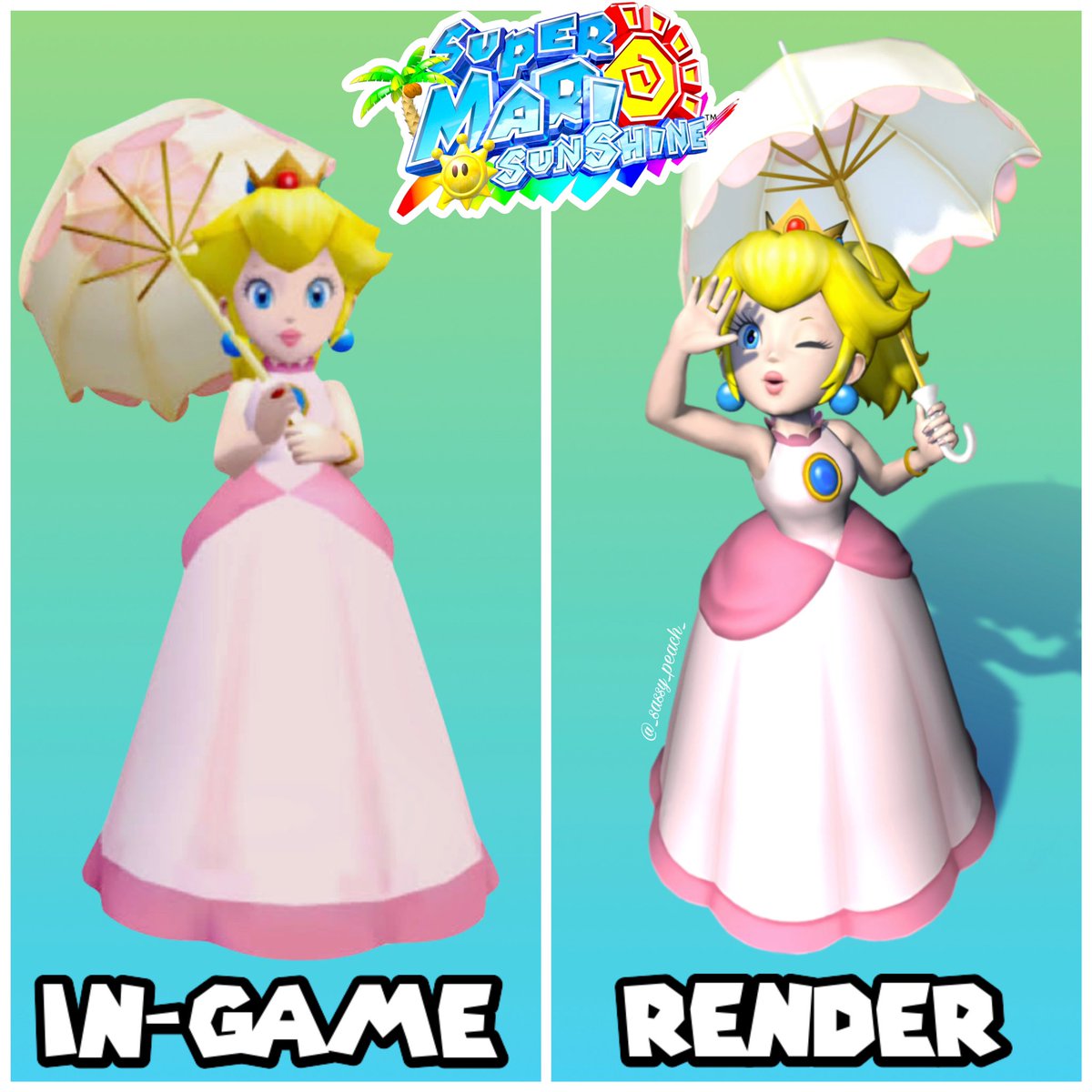 Peach’s ingame design vs her render design in supermario sunshine. 

#peach #princesspeach
#superprincesspeach 
#supermariosunshine #supermario
#Nintendo #princesspeach🍑 #princesspeach👑