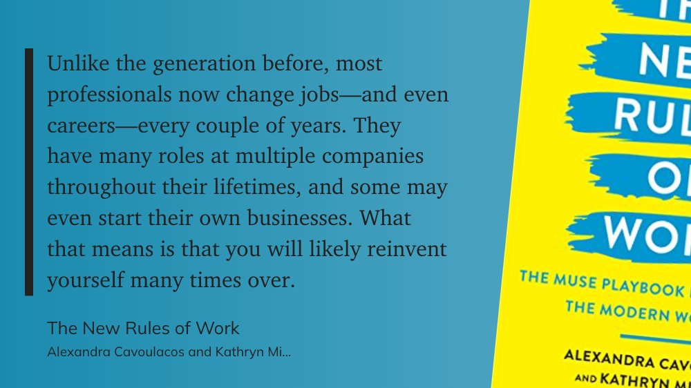 alvarezzzy's tweet photo. Unlike the generation before, most professionals now change jobs—and even careers—every couple of years. They have many roles at multiple companies throughout their lifetimes...What that means is that you will likely reinvent yourself many times over.--@acav|@kmin https://t.co/H13ePzCmNh
