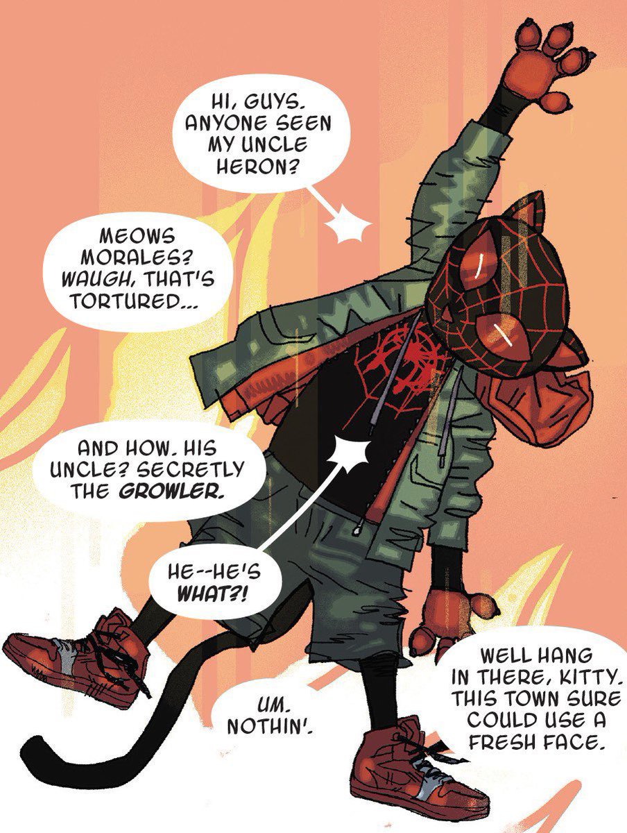 RushTheCat's tweet photo. Can we get a manga/animated spin off that takes place after the events of #AcrossTheSpiderVerse part 2 with these characters? 
Comic- #MeowsMorales 
Manga- #SakuraSpider
Cartoon- #90sSpiderman
Movie ver- #PeniParker 

Plz? It be mentor teaching the next generation stuff https://t.co/AghHwQB6jp