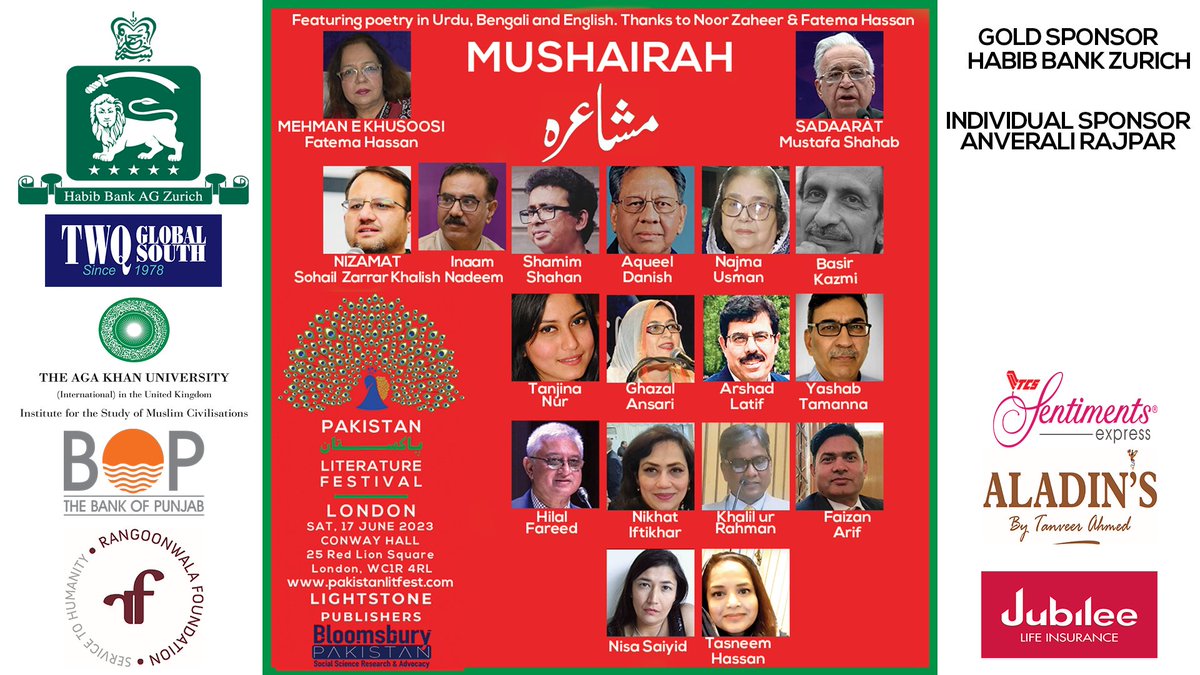 PakistanLitFest's tweet photo. Mushairah started @ConwayHall. Watch live https://t.co/BHYLetkpuE @drsaifmahmood and Fatema Hassan spoke. Sohail Zarrar Khalish Chughtai is inviting the poets onto the stage. Tune in to the glory of language and poetry in Urdu, Bengali, English #PLFL2023 https://t.co/3KbyPQLLEd https://t.co/cQeQEWA48v
