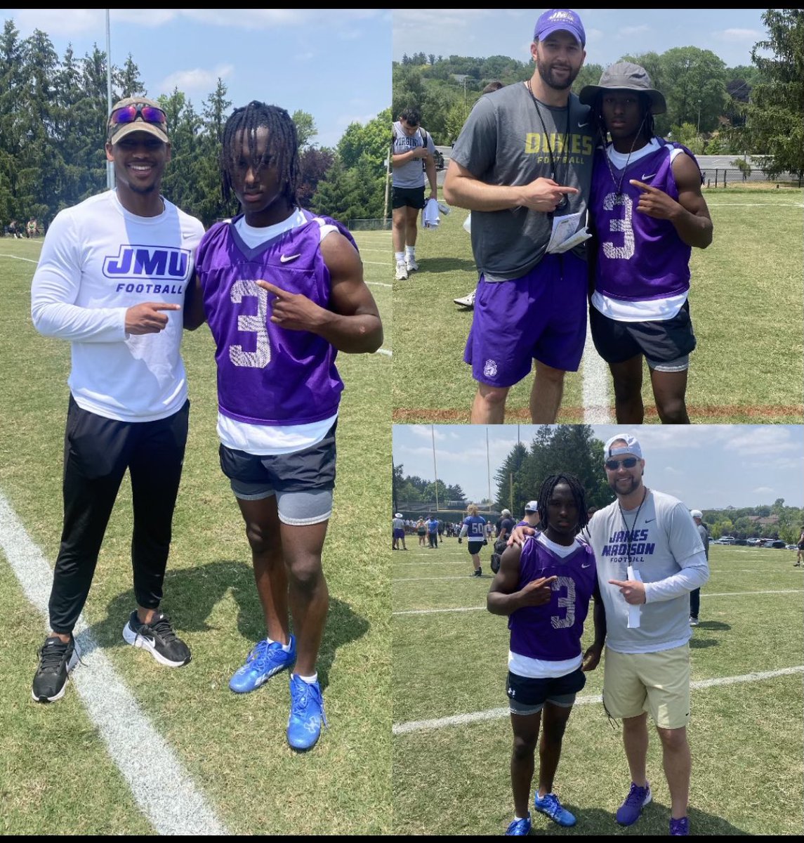 Had a Great Camp Day at JMU ‼️Love the atmosphere there will be back soon @Coach_BHaines @CoachShanahan_ @Coach_JMill @JMUFootball Thank you coaches #GODUKES🤍💜