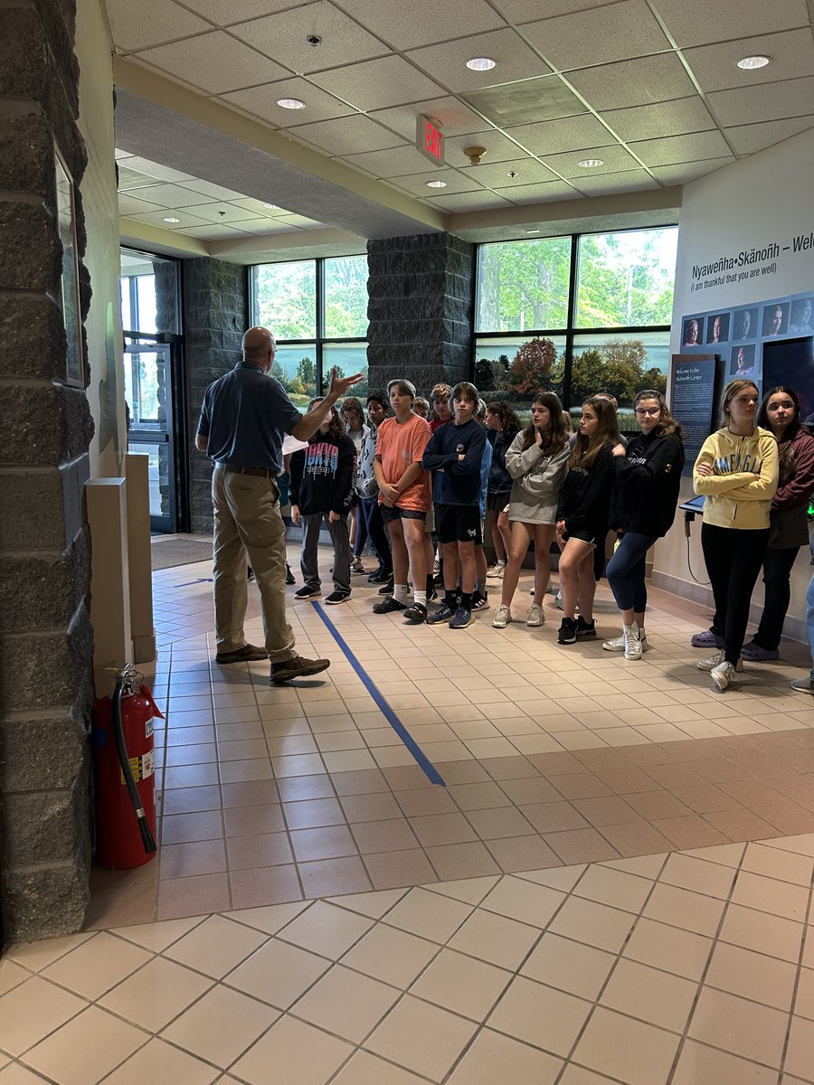 The staff at the Skä•noñh - Great Law of Peace Center, was pleased to lead over 100 7th graders from Cazenovia Middle School on a guided tour of the Center on Thursday 6/15/23.