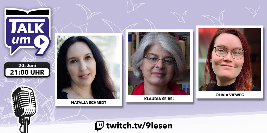 9lesen's tweet photo. Es geht weiter beim #Talkum9! Natalja Schmidt, Klaudia Seibel @PhanBibWZ und @Olivia_Vieweg tauschen sich aus über Phantastik in verschiedenen Medien 🤩 am 20.6.23 ab 21 Uhr live auf Twitch! https://t.co/H1ERlTOYJn