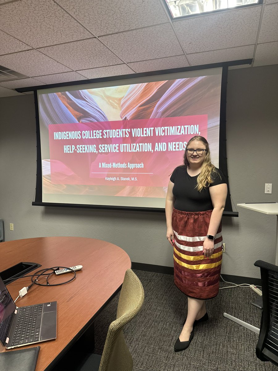 KayleighStanek's tweet photo. Yesterday I defended and passed 🙌🏼 my dissertation defense focused on addressing the victimization needs of Indigenous college students. I am so grateful for my committee and for my mentor Dr. Kate Fox for their constant support. Excited to finally be Dr. Stanek! 🎉🎉 https://t.co/JxHHi7HMUJ