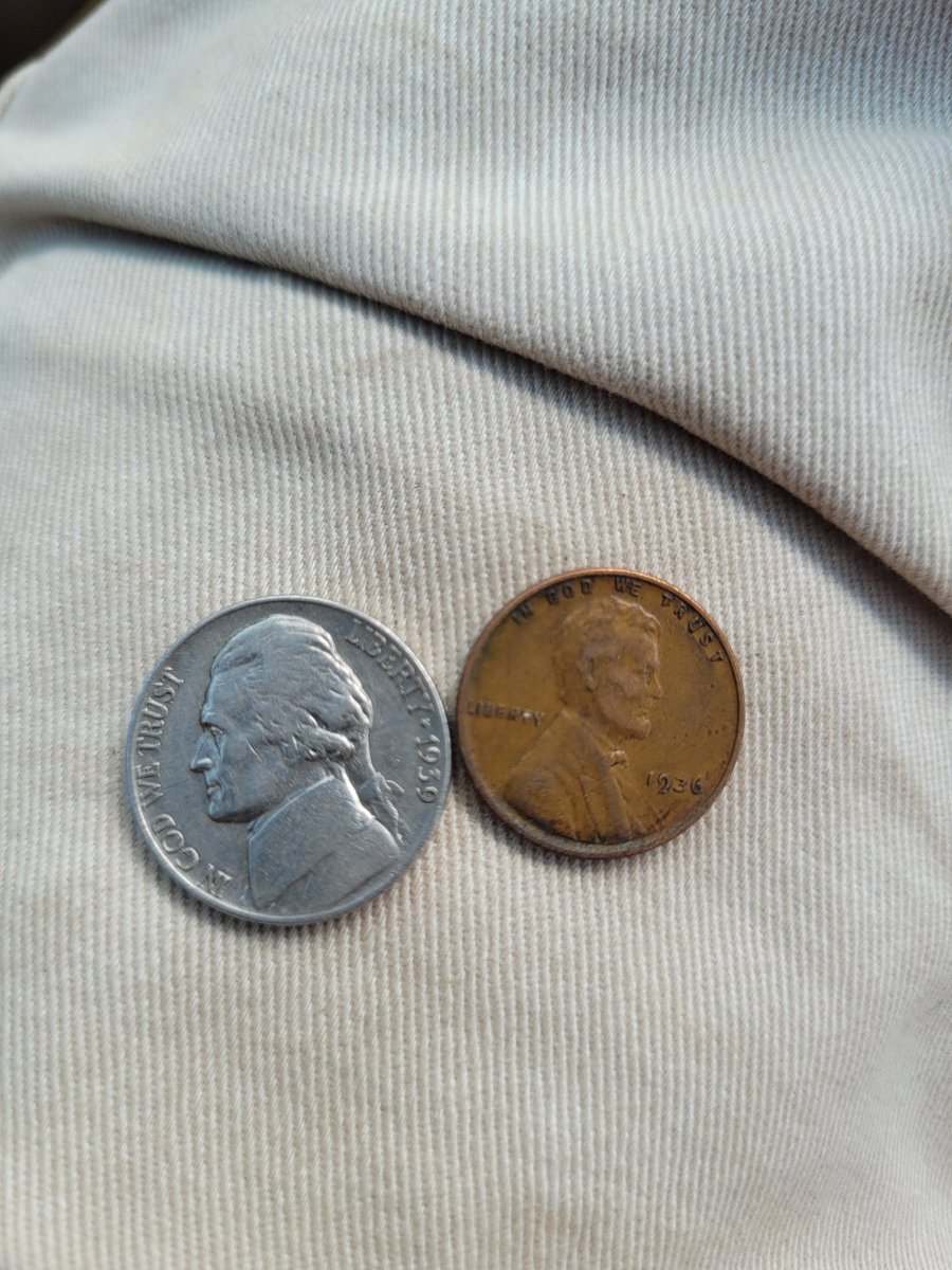 Had a fun day #metaldetecting at an old city park.
Found $1.52, a 1988 2 Pfennig, and a very small sterling ring. 
In addition, my wife brought home two 1930's coins from her cash drawer at work. 
#Saturdaynightcoinshow