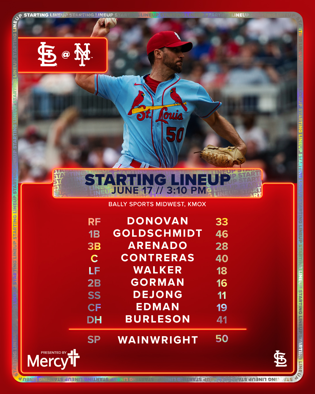 St. Louis Cardinals on Twitter "Updated lineup for this afternoon's