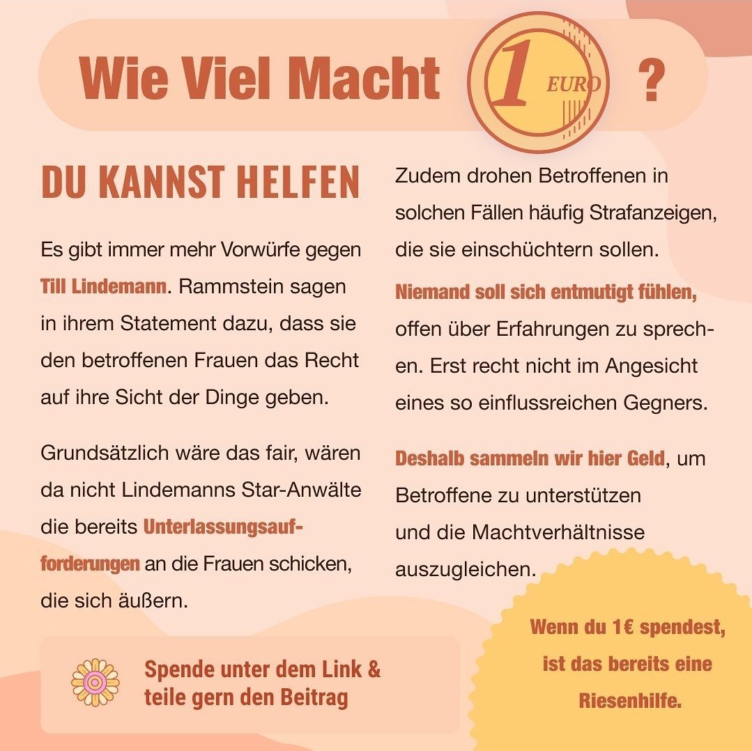 Macht mit bei Nora Tschirners Spendensammlung für die betroffenen Frauen! 🙏