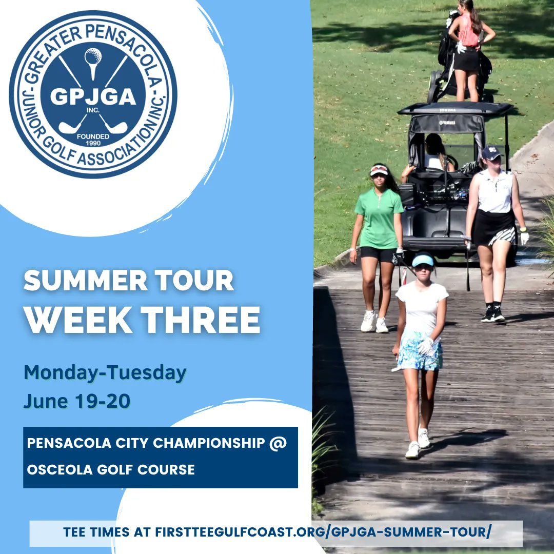 FirstTee_GC's tweet image. Heading into WEEK THREE of the 2023 GPJGA Summer Tour!
See you all on Monday at Osceola for day one of the Pensacola City Championship!

firstteegulfcoast.org/gpjga-summer-t…

#gpjga #summertour #summertour2023 #juniorgolf #golf #osceola #pensacola #visitpensacola