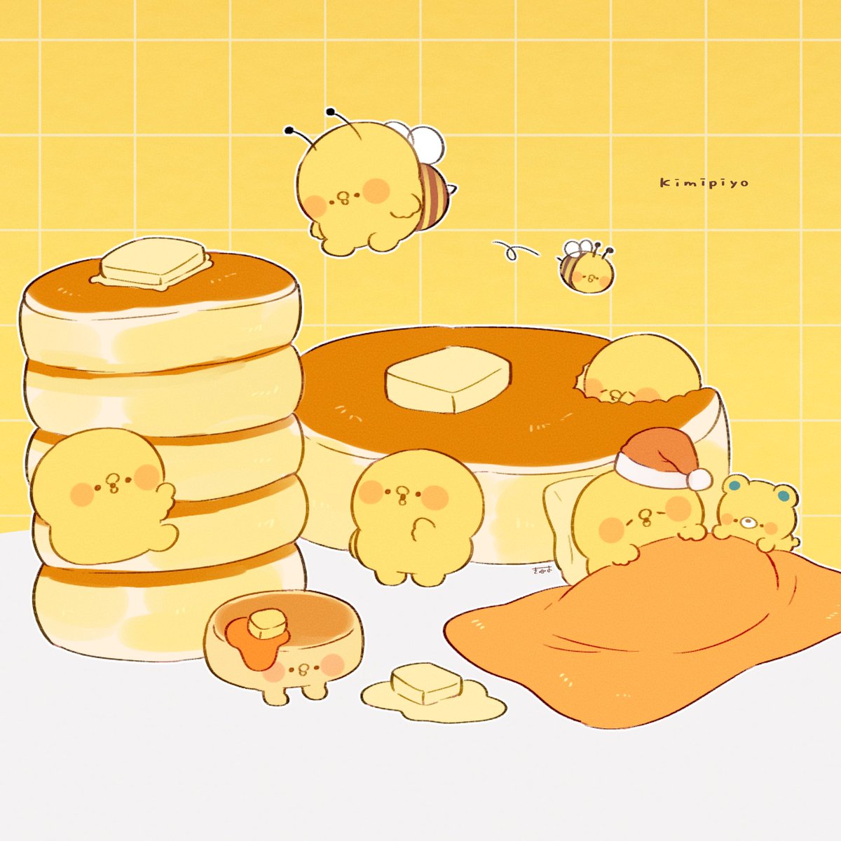 「パンケーキといっしょ!  #きみピヨ」|てんみやきよのイラスト