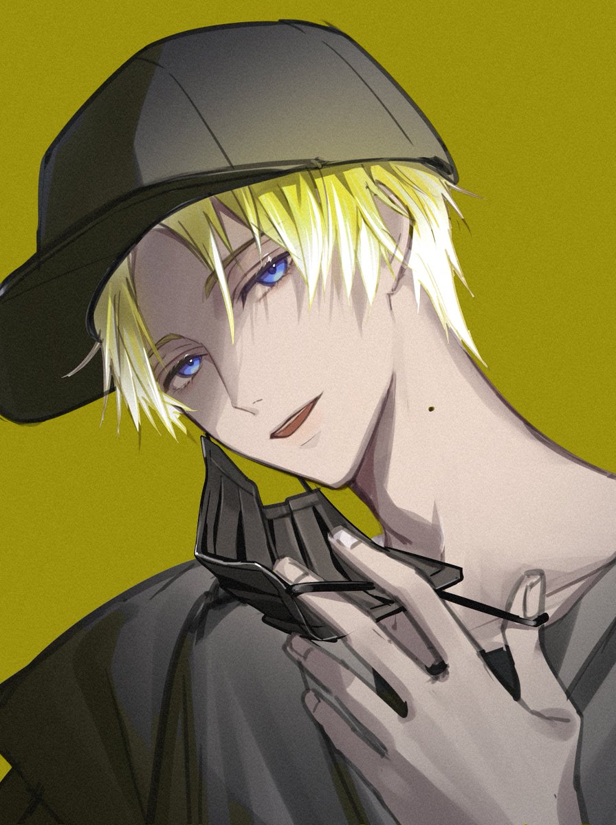 1boy male focus blonde hair hat blue eyes solo mask  illustration images