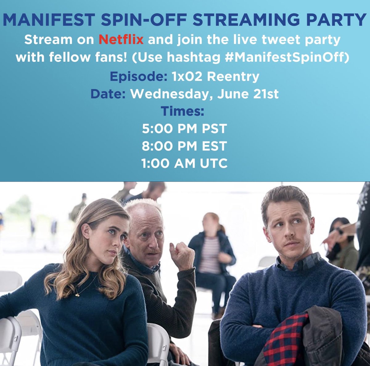 Manifesters_'s tweet photo. Manifesters, do you know why our watch parties are so important? Streaming. The more hours viewed of #Manifest shows @netflix that it is worth the investment of a #ManifestSpinOff! That it has a built in audience. So here is the plan for Wednesday’s watch party! https://t.co/6HTjyB6p1a