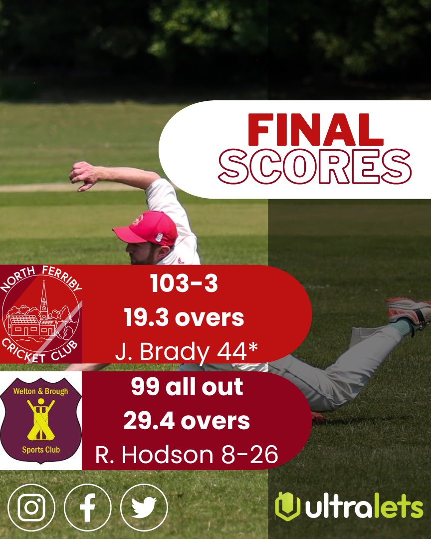 A great result for the boys today as we walk away with 10 points! A bowling masterclass from Totti as he took an 8-fer to fell Welton for 99, then backed up by a brilliant innings from Jacob with 44* saw the lads over the line comfortably and into the bar early!#ultralets #utnfcc