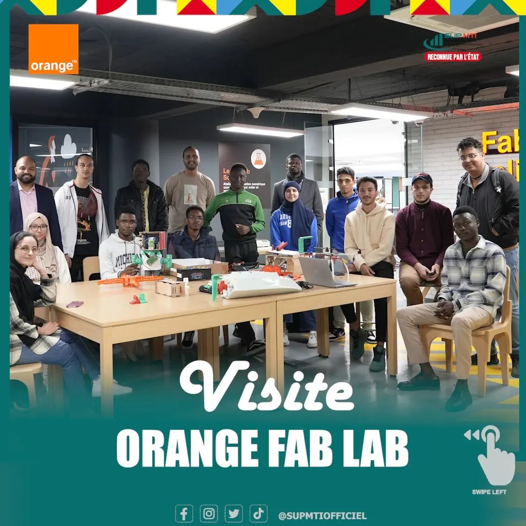 SupMTI1's tweet photo. L'école SUPMTI a organisé en collaboration avec  orange digital center une visite guidée à Orange FAB LAB ,cette visite a offert une expérience pratique et enrichissante aux étudiants, tout en leur fournissant des connaissances et des compétences essentielles .
@orangemaroc https://t.co/gvOFqZMvKC