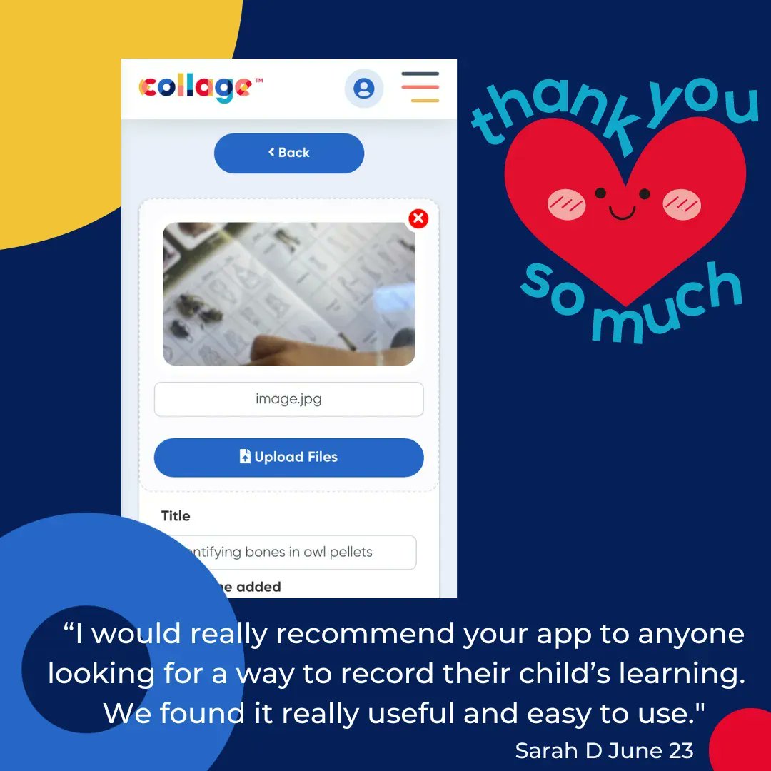 Thank you, Sarah, for sharing your feedback. It makes us so happy 😉 
If you or your child want to create a portfolio of their learning, go ahead, there is a 30-day free trial, no payment upfront 🤓 buff.ly/3gOKjxi
#collageapp #capturelearning #childledlearning