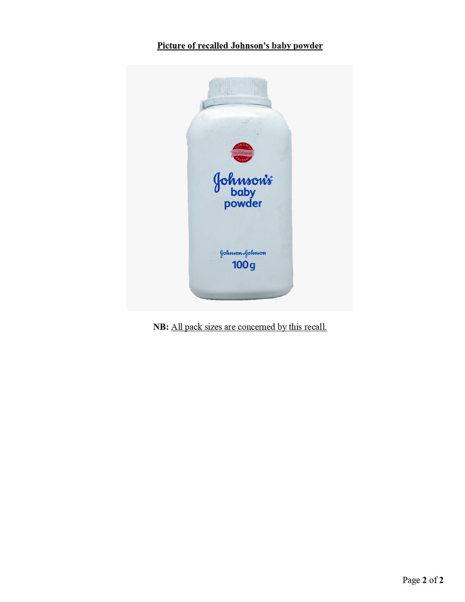 RECALLING JOHNSON'S BABY POWDER