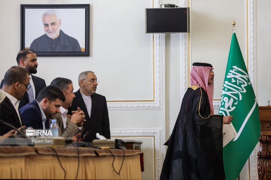 It has been a while since the Islamic Republic of Iran has met another power that enforces the rules and follows the protocols.

Saudi Foreign Minister Prince refusing to be in a room with Soleimani’s portrait for the press conference.