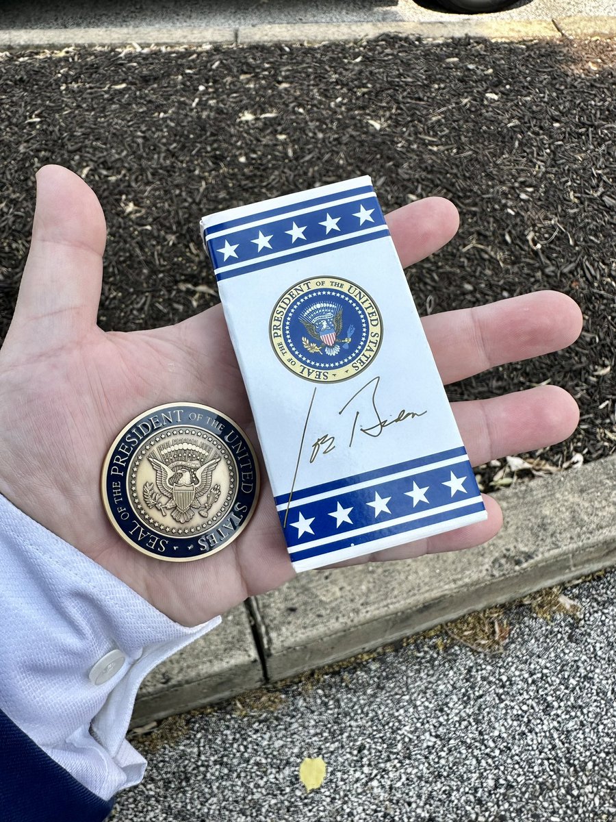 dasjoshua's tweet photo. Today marked an unforgettable experience for me. I had the honor of meeting the President and First Lady of the United States (pictures soon!), got a glimpse of 'the Beast', stood in the aura of Air Force 1, and got acquainted with numerous White House staff and members of the press corps. I'm thrilled to share that I also received a Presidential Challenge Coin. This day will forever be etched in my memory!