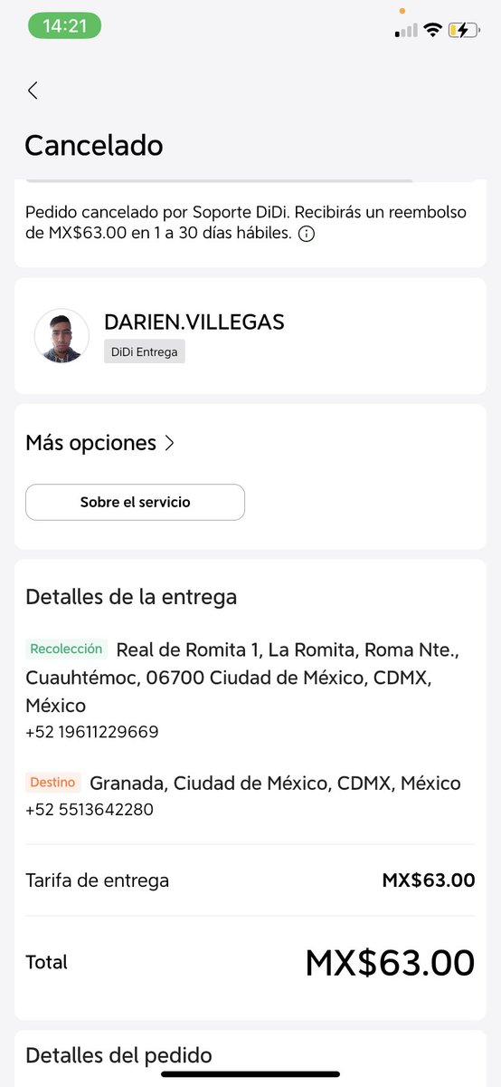 Lulu_Chiapas's tweet photo. Pésimo servicio Didi, 40 minutos esperando, el repartidor nunca respondió mensajes ni llamadas, el chat de ayuda no resuelve nada, solo cancelaron el viaje y la devolución por el cargo tardar 30 días #didi #pesimoservicio https://t.co/fJrzNdXLfM