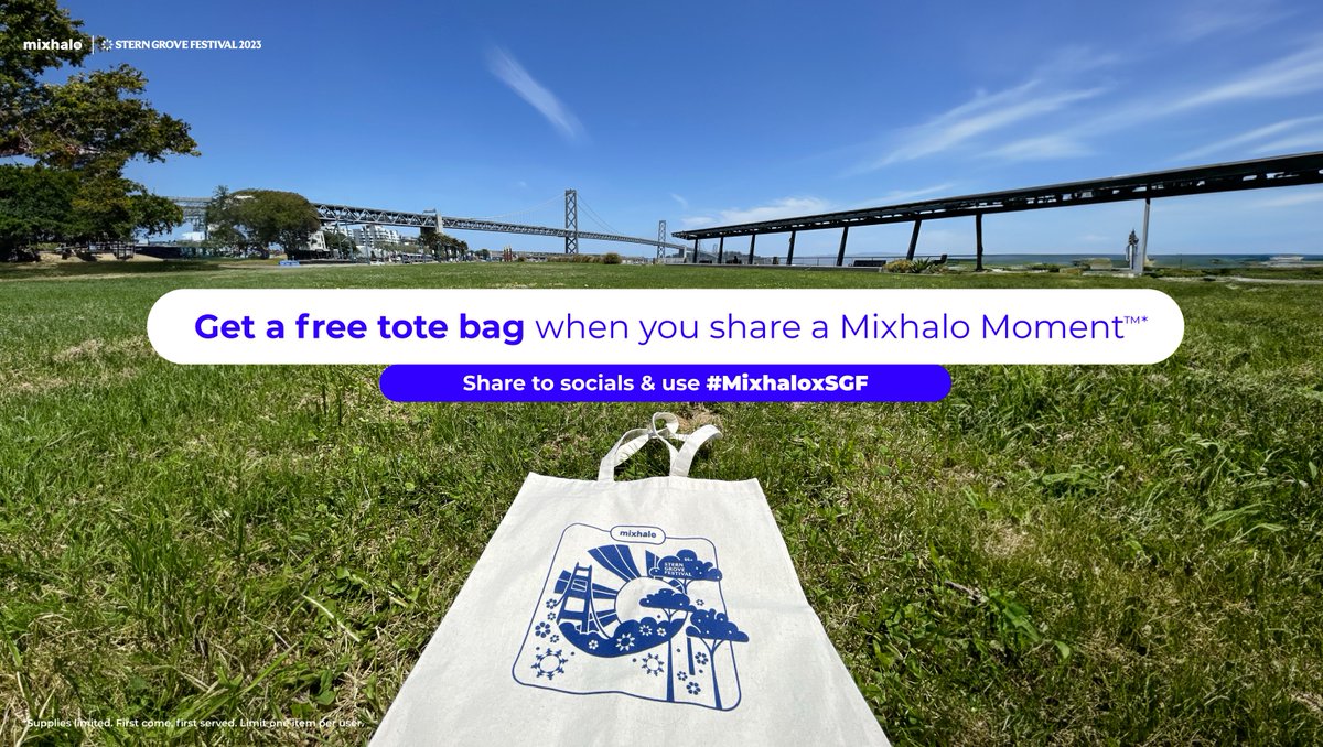Mixhalo (@mixhalo) on Twitter photo Score a free limited edition tote bag by sharing a Mixhalo Moment™ at this Sunday’s <a href="/sterngrovefest/">Stern Grove Festival</a> show. Use #MixhaloxSGF and make sure to stop by the Mixhalo booth to show us your post! 🎥 Score a free limited edition tote bag by sharing a Mixhalo Moment™ at this Sunday’s <a href="/sterngrovefest/">Stern Grove Festival</a> show. Use #MixhaloxSGF and make sure to stop by the Mixhalo booth to show us your post! 🎥