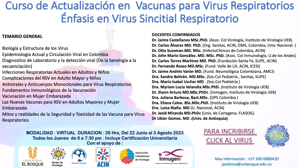 inmugen's tweet photo. CURSO VIRTUAL GRATUITO  PARA PERSONAL DE LA SALUD !

Actualidazcion en Virus Respiratorios e Inmunidad
Virus Sincitial Respiratorio
Conociendo las nuevas que vienen en camino para Virus Sincitial Respiratorio
INCRIPCIONES AQUI :

https://t.co/bThyzhI9BJ https://t.co/DfYupeI1w8