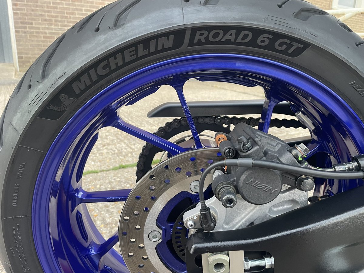 john_prater's tweet photo. Got caught in a fair bit of rain today, bike all washed &amp; polished ready for next time, really pleased with how the @MichelinTyres #road6 tyres felt, ( &amp; yes I’m happy with my chicken strips 😆😆) https://t.co/nYJtI9F19e