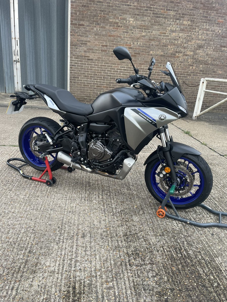 john_prater's tweet photo. Got caught in a fair bit of rain today, bike all washed &amp; polished ready for next time, really pleased with how the @MichelinTyres #road6 tyres felt, ( &amp; yes I’m happy with my chicken strips 😆😆) https://t.co/nYJtI9F19e