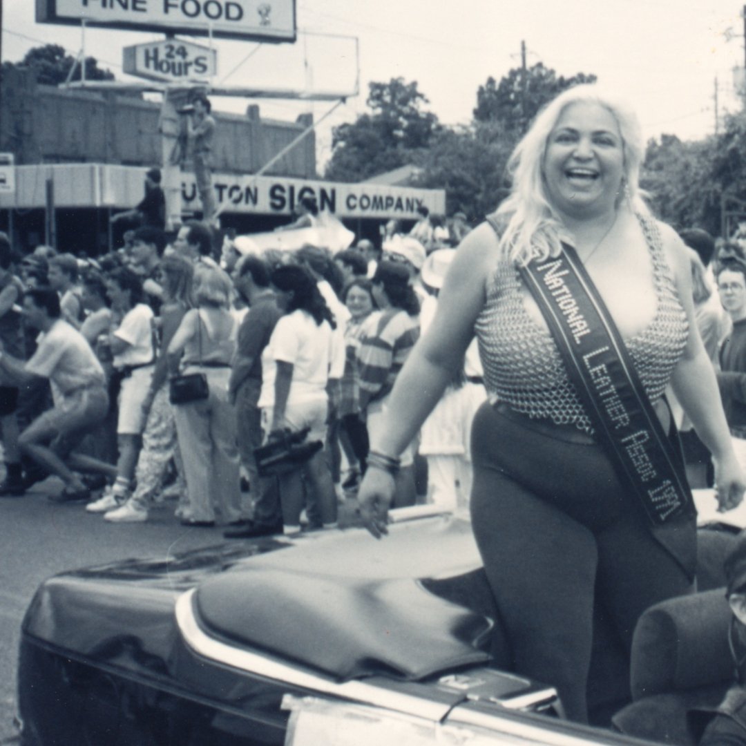 Ruth Marks at Houston Pride in 1991, from the Tony DeBlase collection at the @leatherarchives. #HoustonPride #LeatherBelongsAtPride #KinkBelongsAtPride
