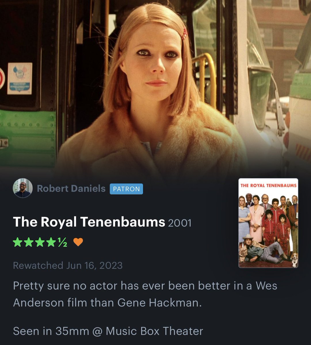 After rewatching THE ROYAL TENENBAUMS last night in 35mm, I’ve come to this conclusion. 

boxd.it/4o0XEn