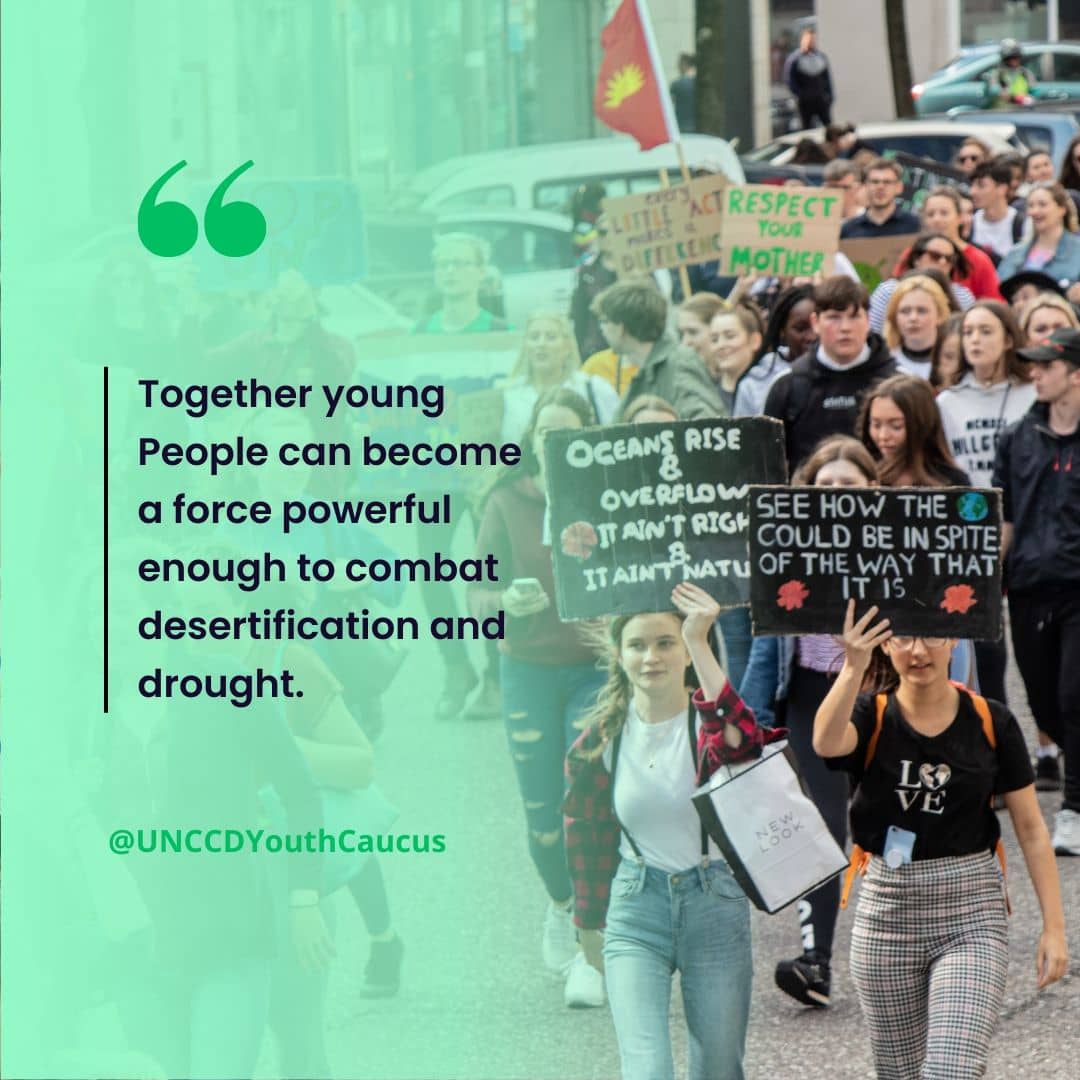 “#Together #YoungPeople can become a #Force powerful enough to combat #Desertification and #Drought.” - @unccd_youth_caucus 

#UNited4Land #Youth4Land #HerLand #DroughtDay 🌍🌱💚