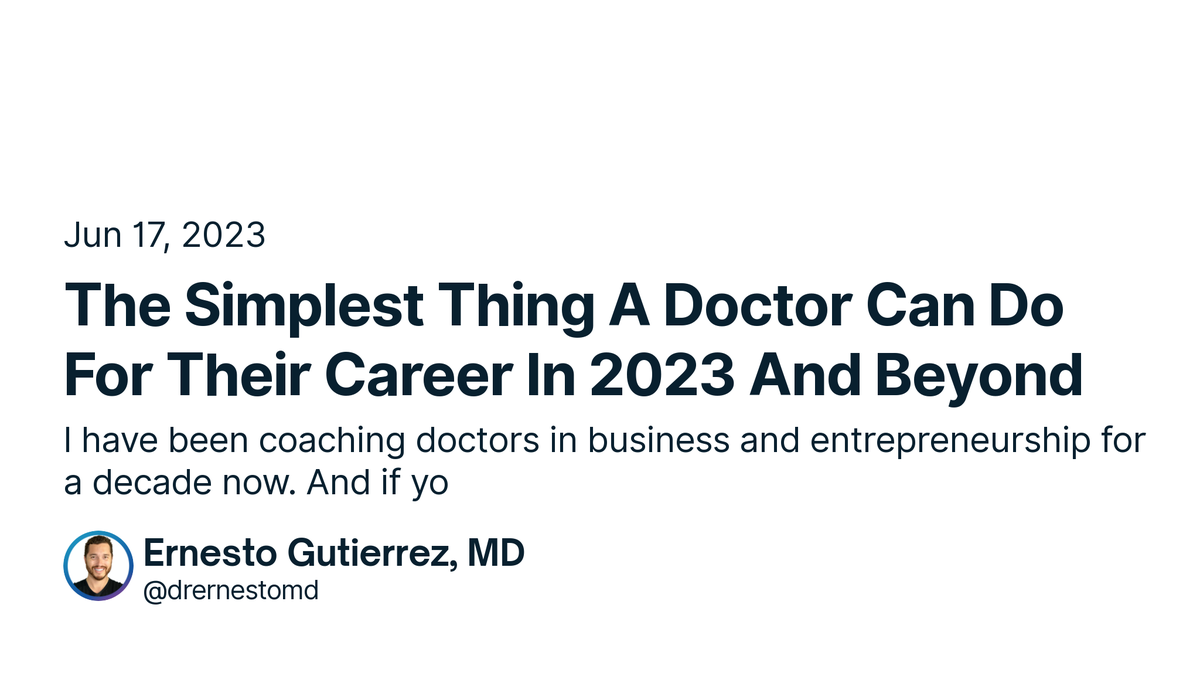 New shipment! The Simplest Thing A Doctor Can Do For Their Career In 2023 And Beyond by drernestomd. 

👉  Read it —> x.com/drernestomd/st…

#ship30for30