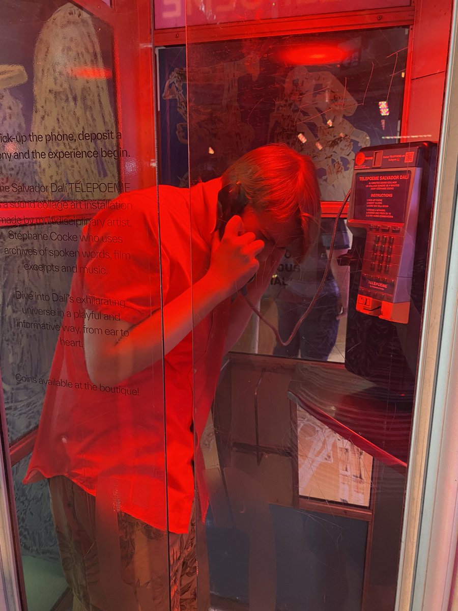 Our son chose to recreate scenes from #WhiteHousePlumbers in the interactive phone booth at the #DivinaDali exhibit.

#SalvadorDali #art #ArtExhibit #Telepoeme #Toronto @DavidHMandel