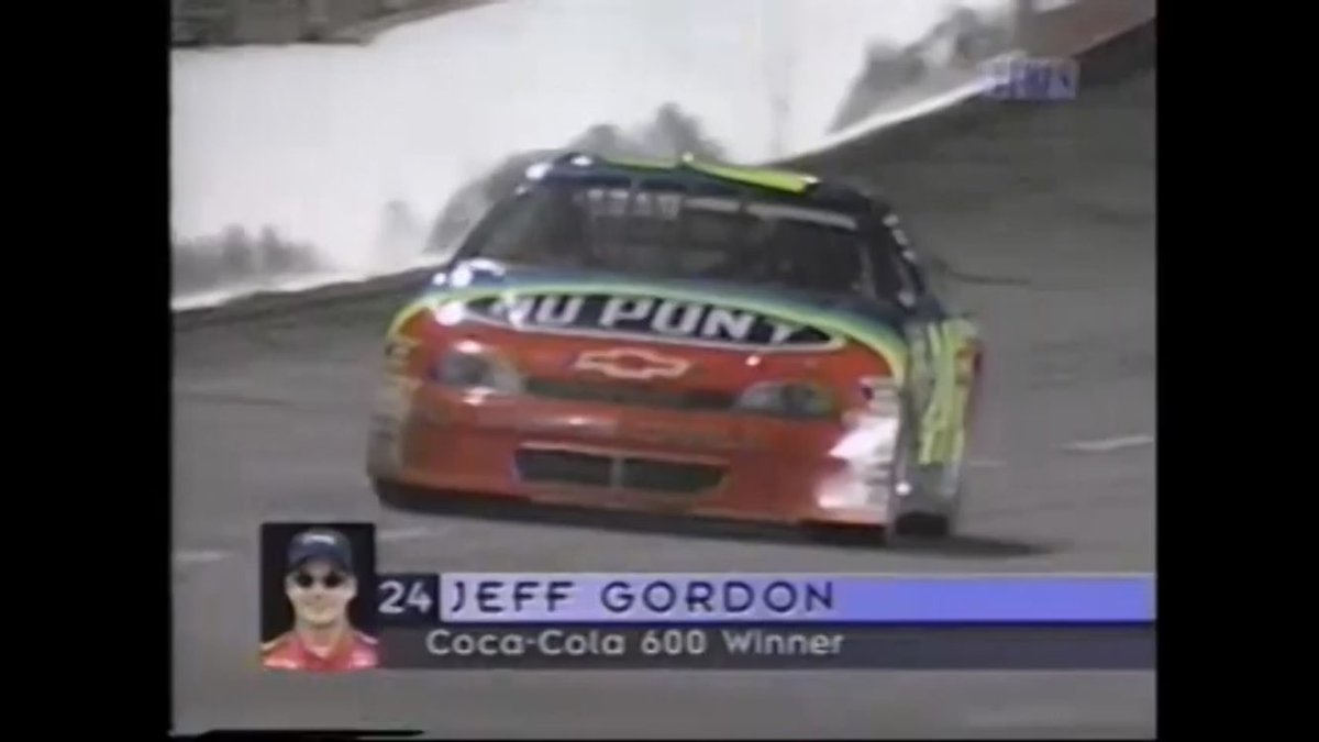 1997 Coca-Cola 600 (Charlotte). Jeff Gordon leads 44 laps in a shortened 600 miler to capture his fifth checkered flag of 1997 and the 24th of his Winston Cup career. Gordon got by Rusty Wallace with just 17 laps remaining. #1997NascarWinstonCupSeries