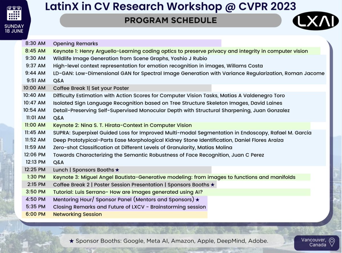 Preparing for our workshop tomorrow, June 18 in room 107 of the Vancouver Convention Centre.
latinxinai.org/cvpr-2023
We will have very interesting presentations by our young researchers and keynote speakers: don't miss it! 👇 <a href="/_LXAI/">LatinX in AI (LXAI)</a> <a href="/latinxincv/">lxcv</a>