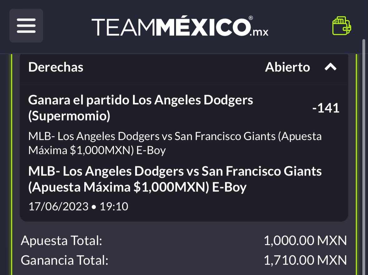 DiasPerfectos's tweet photo. Una vez más: @teammexicomx lo volvió a hacer pagando la victoria de Dodgers con un único y excelente momio 🤯

Regístrate aquí para apostarlo: https://t.co/a9m2wh8iqj en la sección de SUPERMOMIOS

SI SE PIERDE REGALAREMOS $2,000 EN EFECTIVO 💵 ENTRE LOS QUE DEJEN SU ❤️ https://t.co/4H54Y1Z9O9