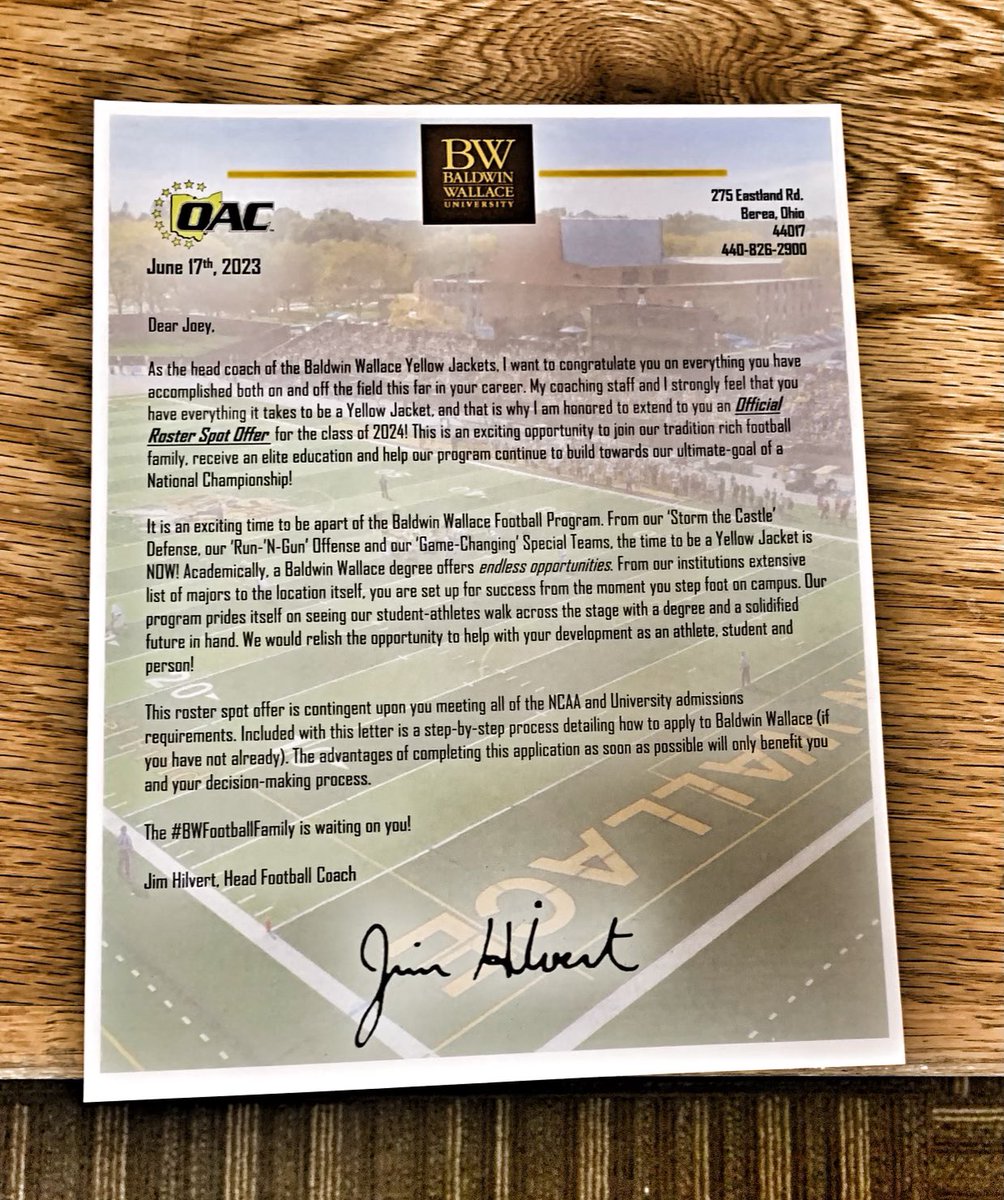Joey Simpson (@joeysimpson52) on Twitter photo After a great visit <a href="/BaldwinWallace/">Baldwin Wallace University</a> university I’m extremely blessed to announce I’ve received my first official offer to play college football!! After a great visit <a href="/BaldwinWallace/">Baldwin Wallace University</a> university I’m extremely blessed to announce I’ve received my first official offer to play college football!!
