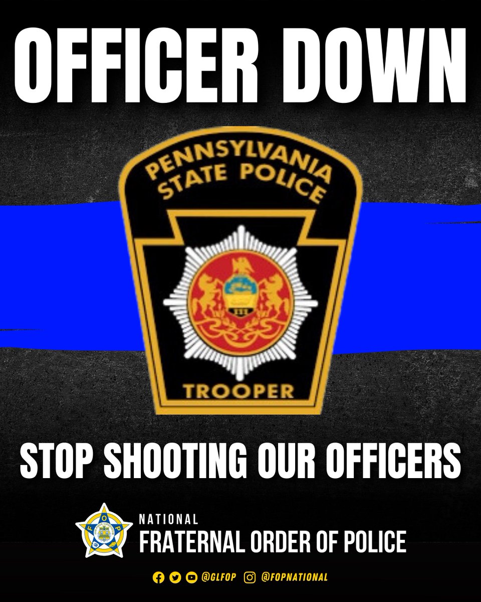 🚨 OFFICER DOWN: Please pray for the Pennsylvania State Police (PSP) Trooper who was shot in the line of duty today in Juniata County.

The violence against the men and women of law enforcement is an attack on the foundation of our communities and a stain on society. #NoMore…