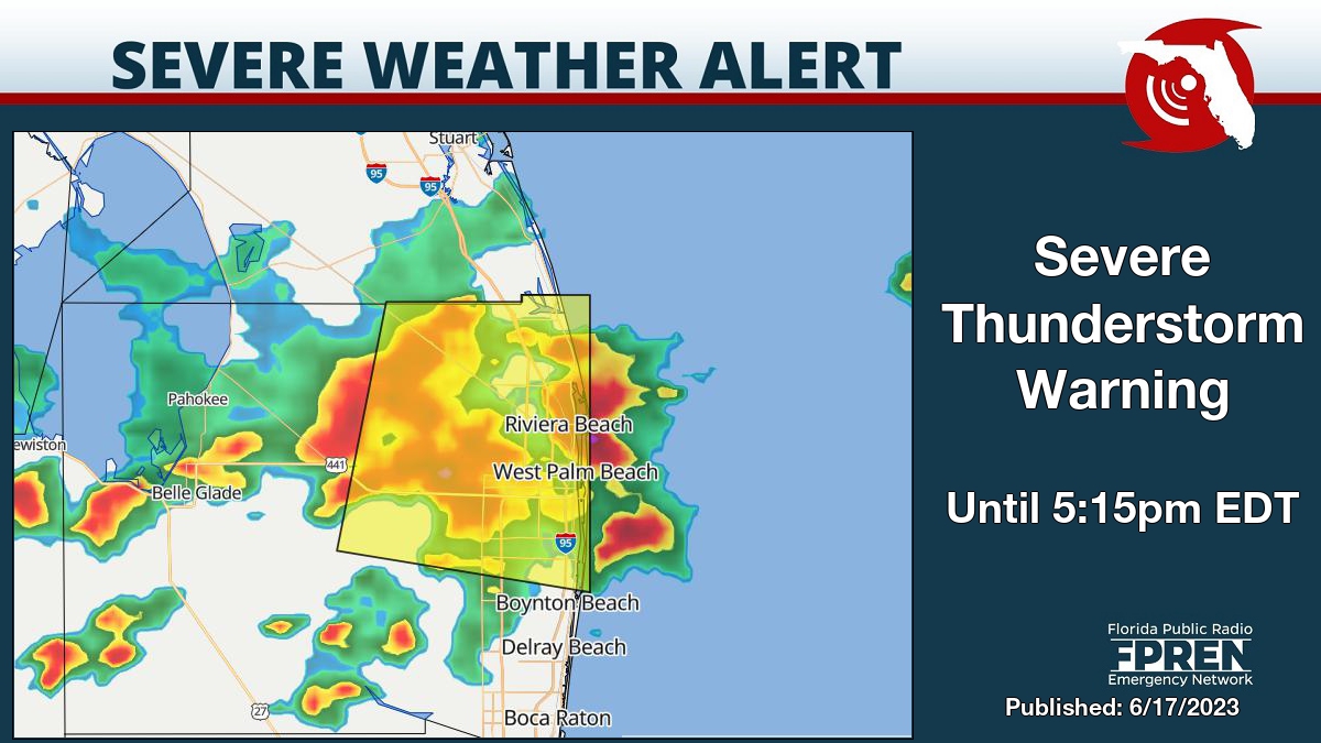 Severe Thunderstorm Warning for Palm Beach County until 5:15pm EDT. Details on the Florida Storms app. #flwx